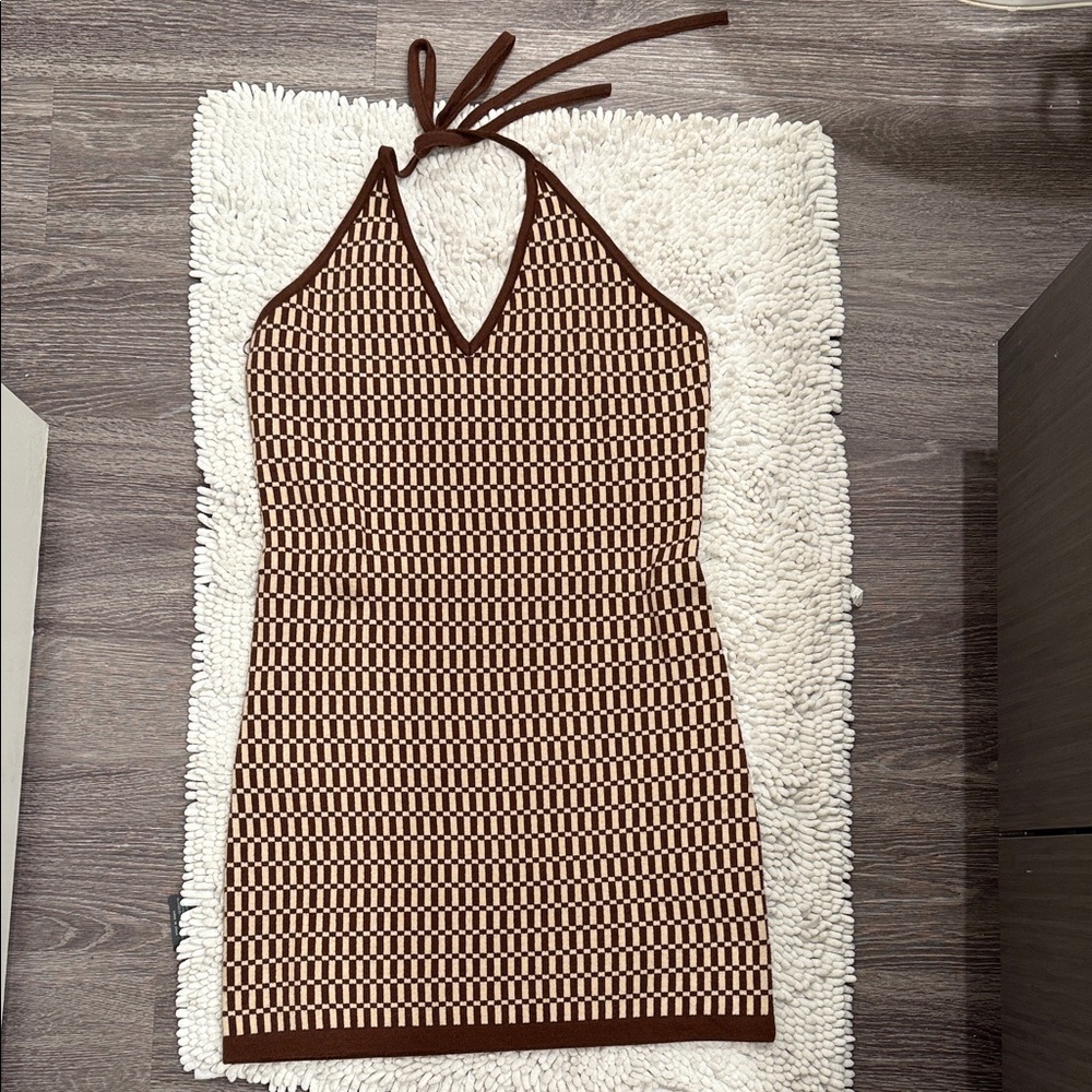 Brown and tan Halter Knit Dress